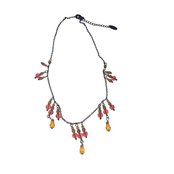 Adia Kieur Necklace 16" Bead Orange Pink Cocktail Costume Minimalist Simple - Picture 3 of 5